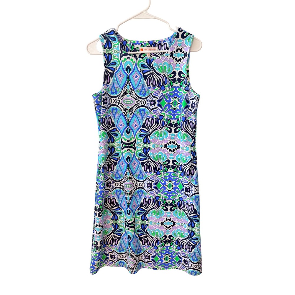 JUDE CONNALLY Blue Paisley Preppy Retro Mod Medallion Coastal Shift Dress MEDIUM